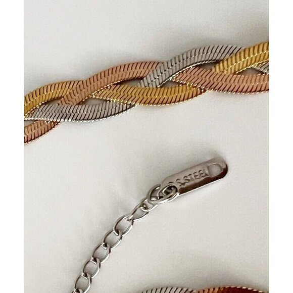 18K Gold Plated braid woven Herringbone bracelet stainless steel womens jewelry - Picture 8 of 9